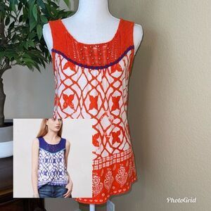 (BOGO FREE) Anthropologie Meadow Rue Avellana Crochet Tank Top Orange White XS